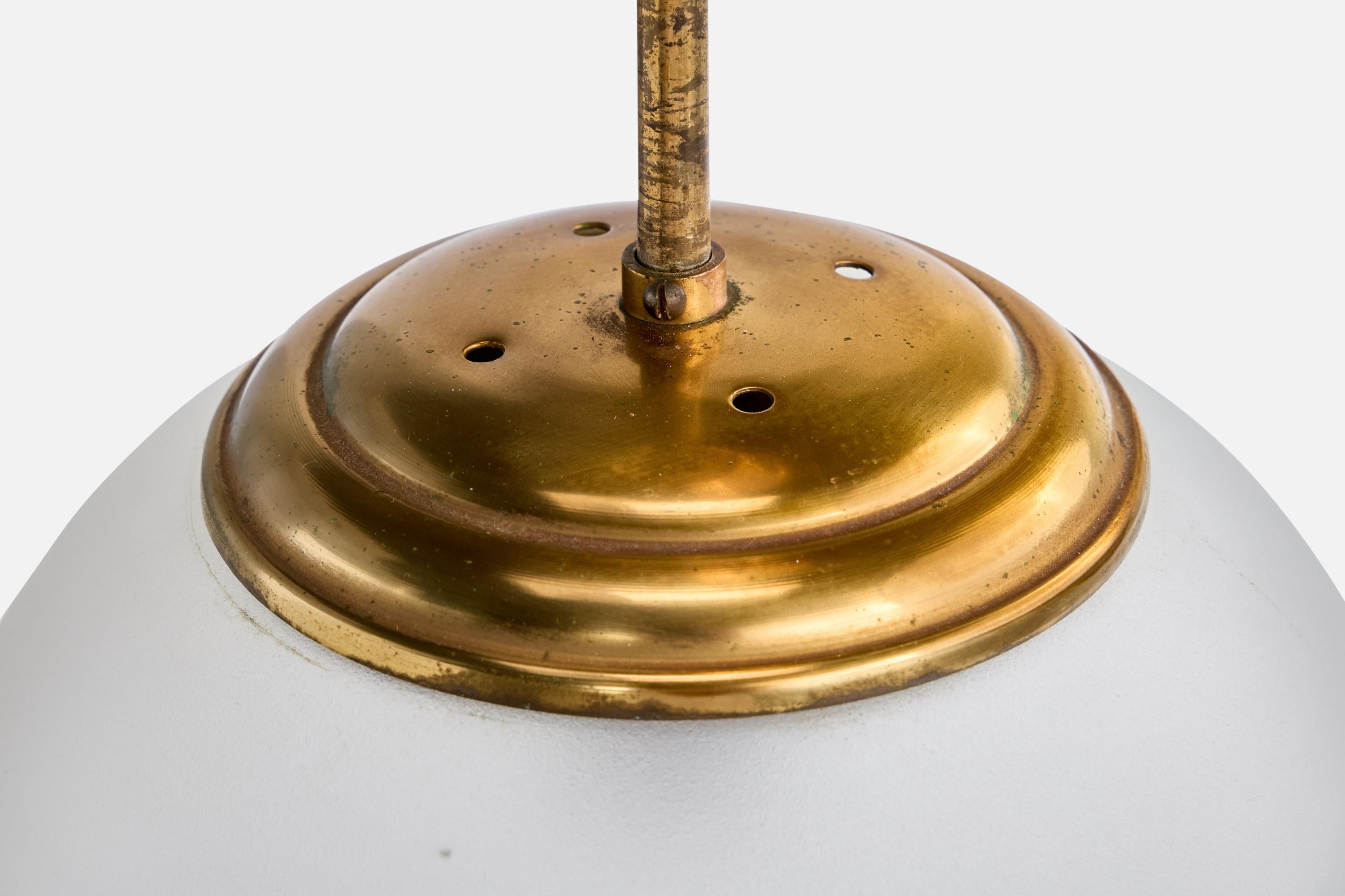 Swedish Designer, Pendant Light, Brass, Glass, Sweden, 1940s For Sale 3