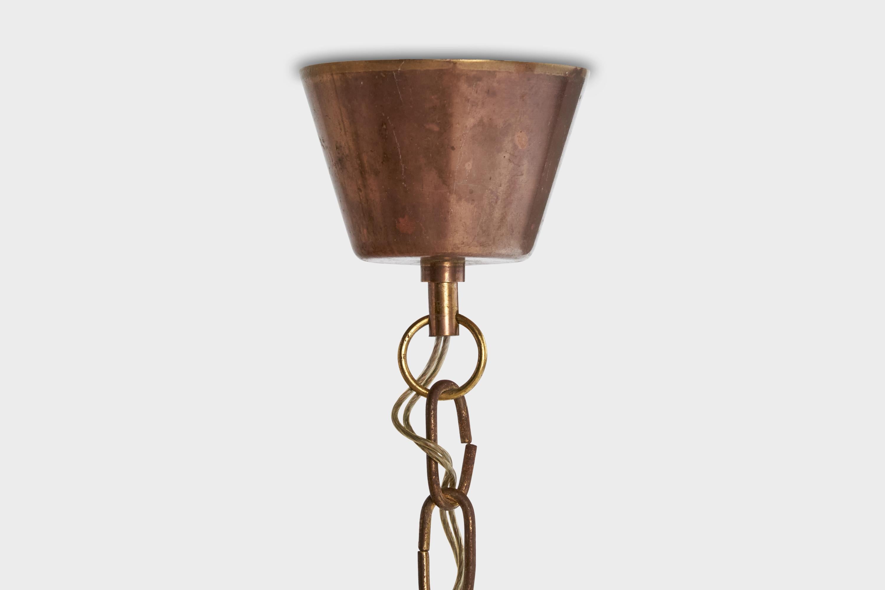 Designer svedese, lampada a sospensione, ottone, vetro, Svezia, anni '1940 in vendita 2