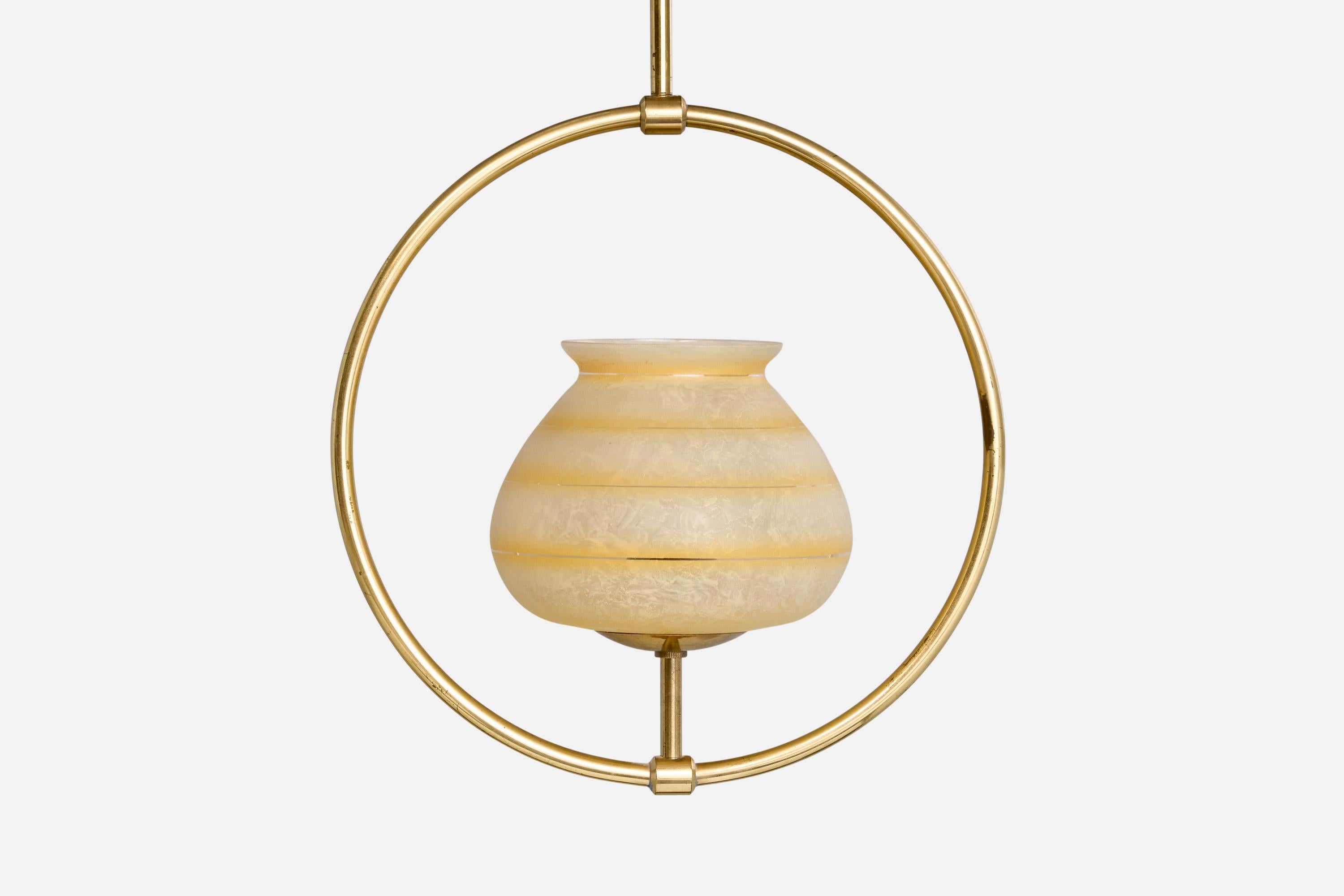 Design suédois, lampe à suspension, laiton, verre, Suède, années 1940 en vente 3