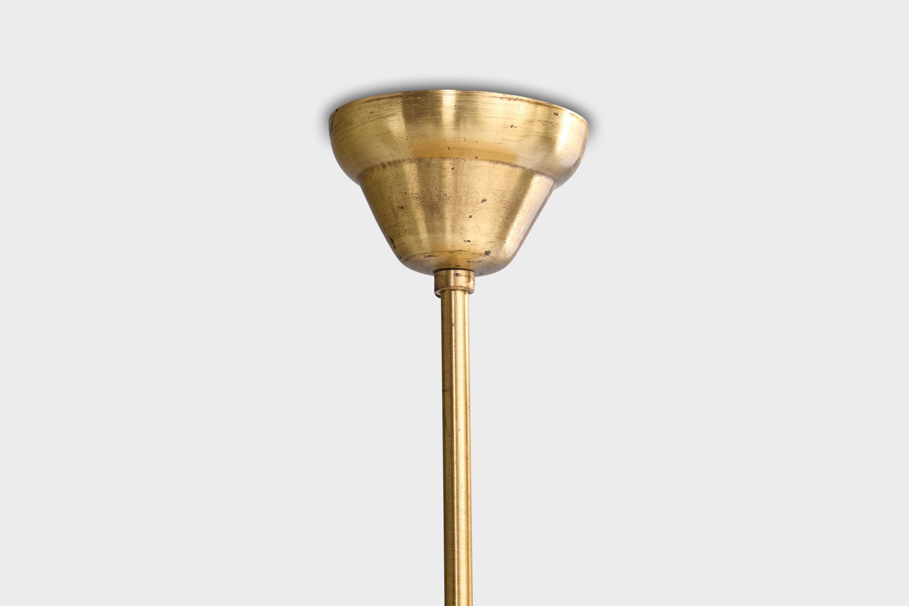 Swedish Designer, Pendant Light, Brass, Glass, Sweden, 1940s For Sale 5
