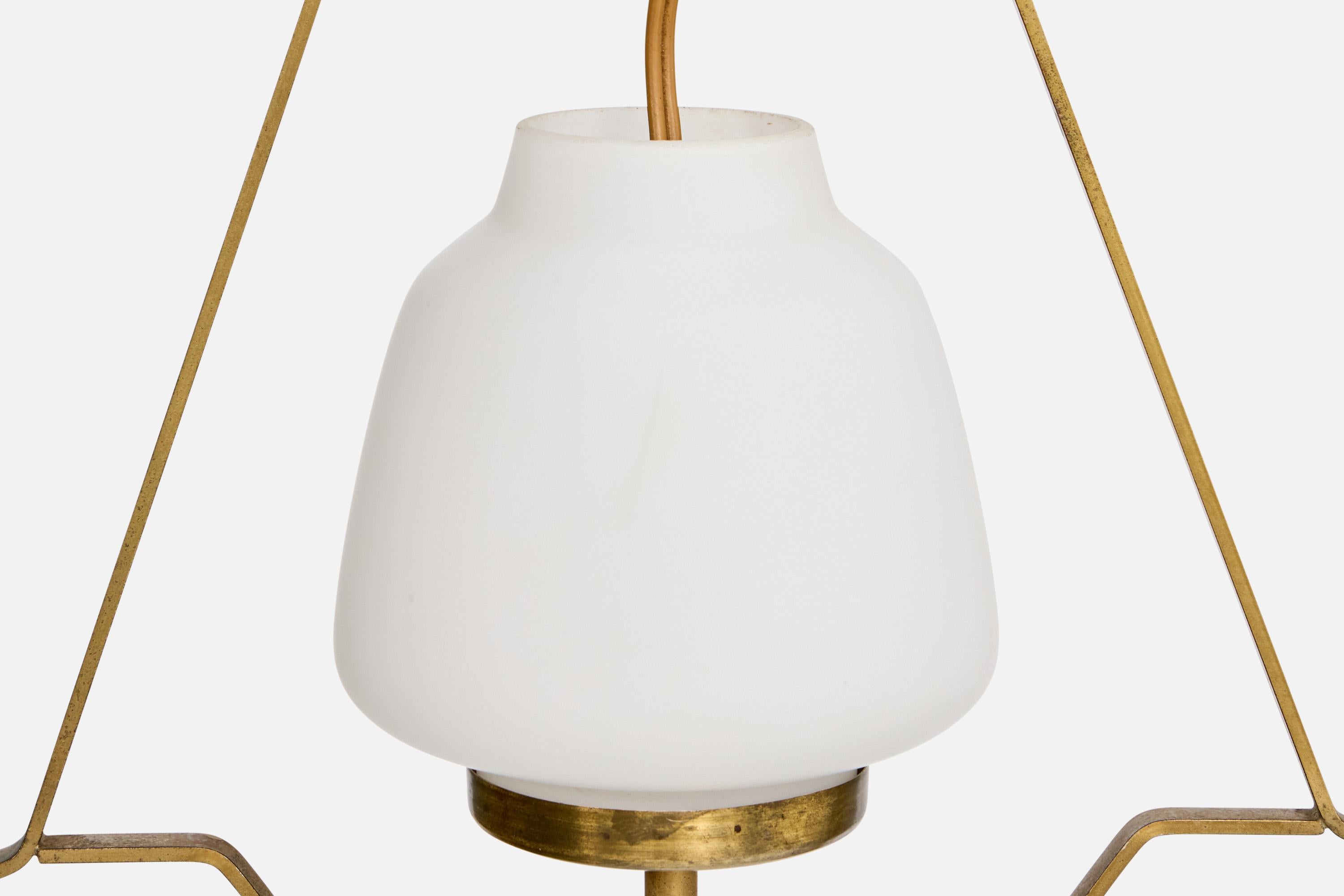 Designer svedese, lampada a sospensione, ottone, vetro, Svezia, anni '1940 in vendita 2