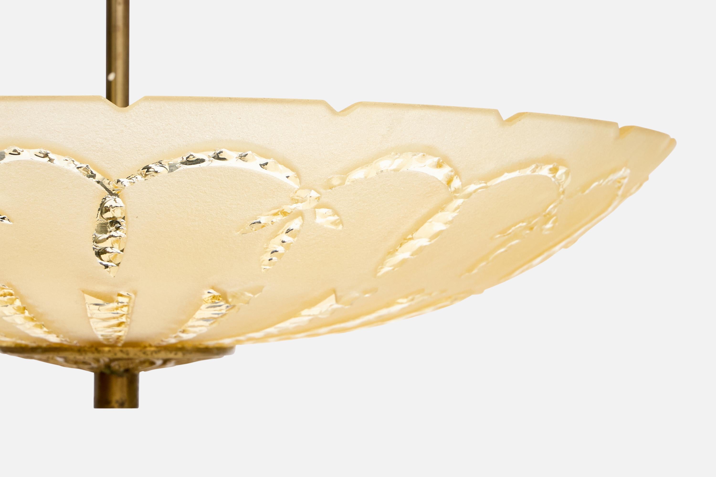 Designer svedese, lampada a sospensione, ottone, vetro, Svezia, anni '1940 in vendita 2