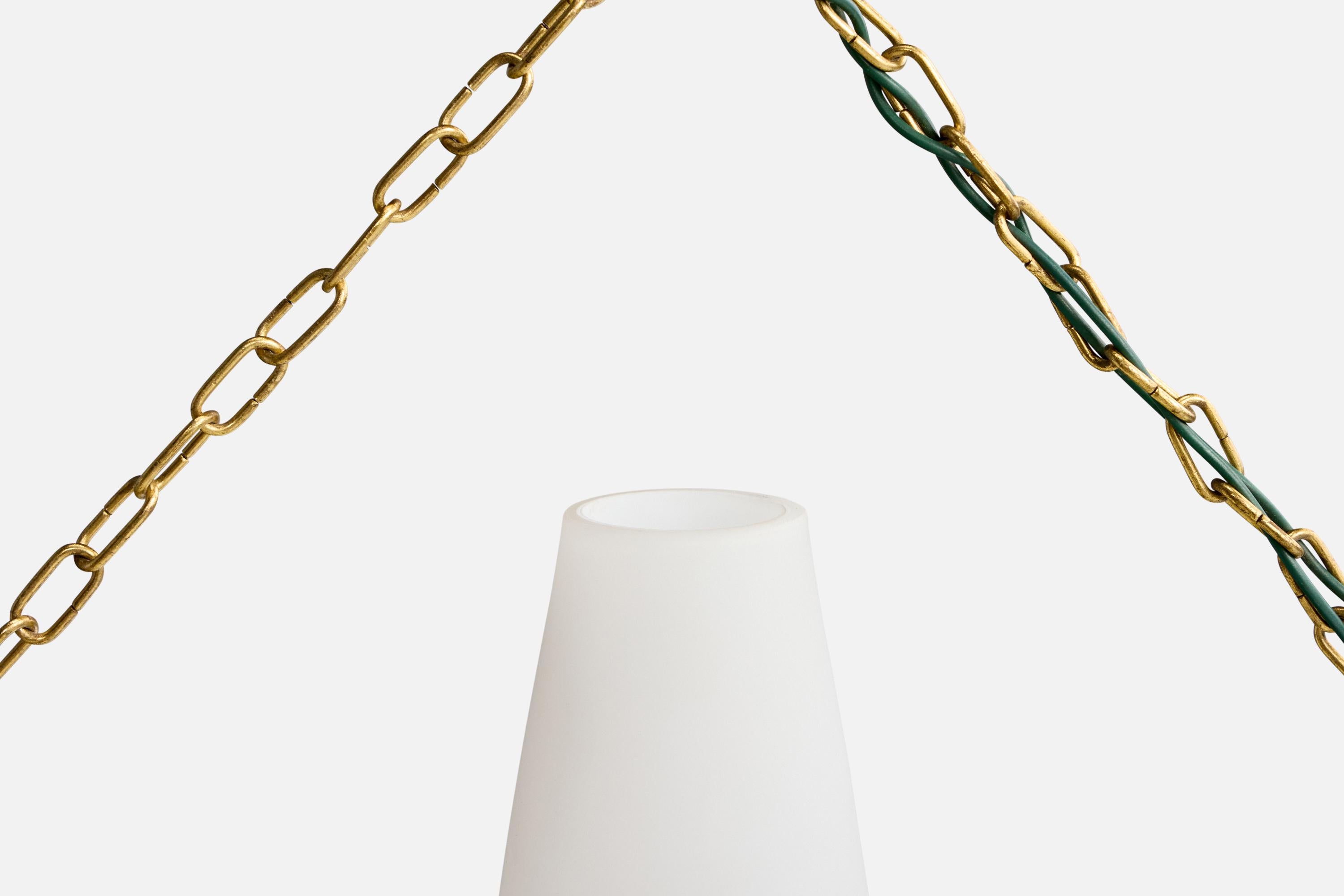 Designer svedese, lampada a sospensione, ottone, vetro, Svezia, anni '1940 in vendita 2