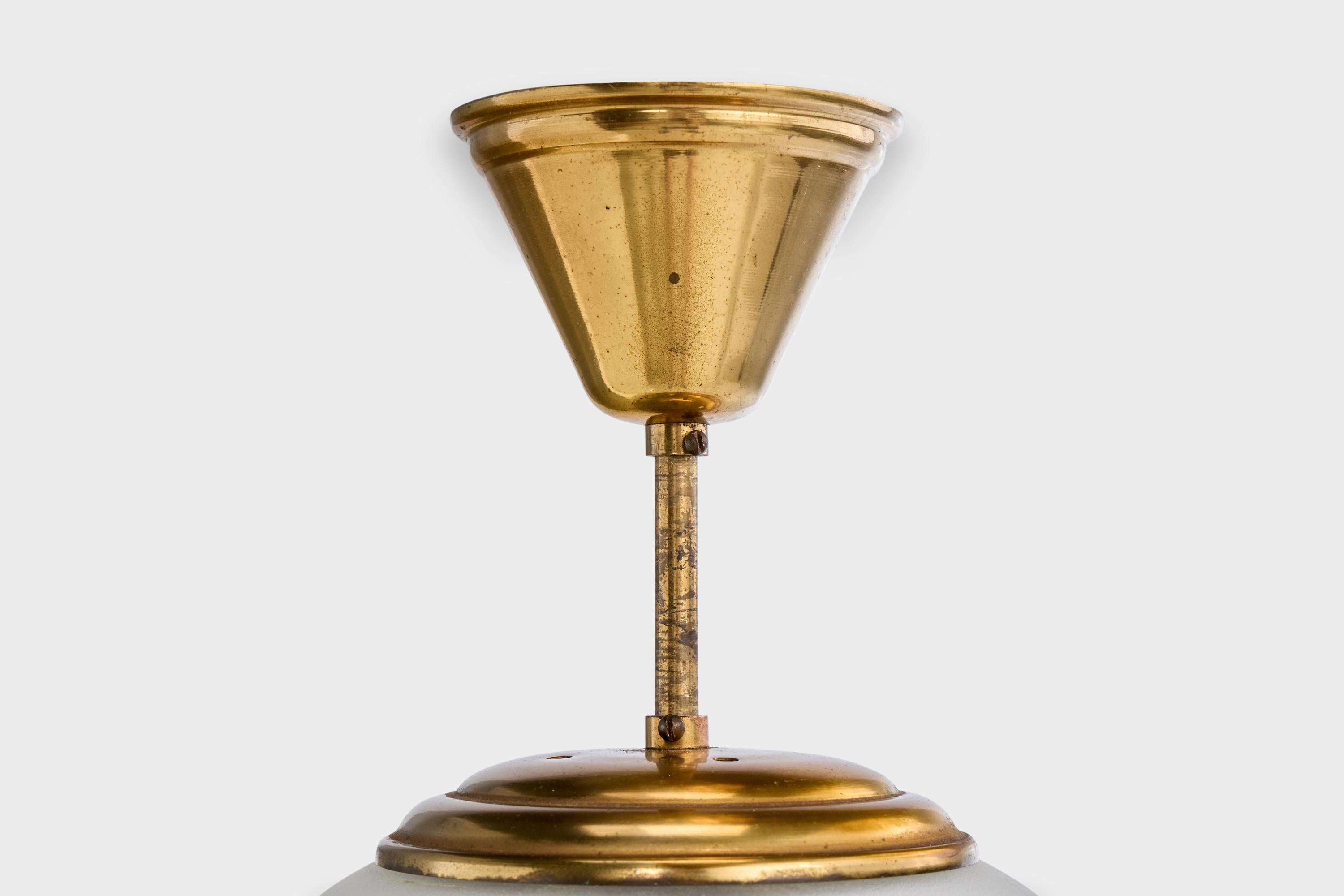 Swedish Designer, Pendant Light, Brass, Glass, Sweden, 1940s For Sale 4