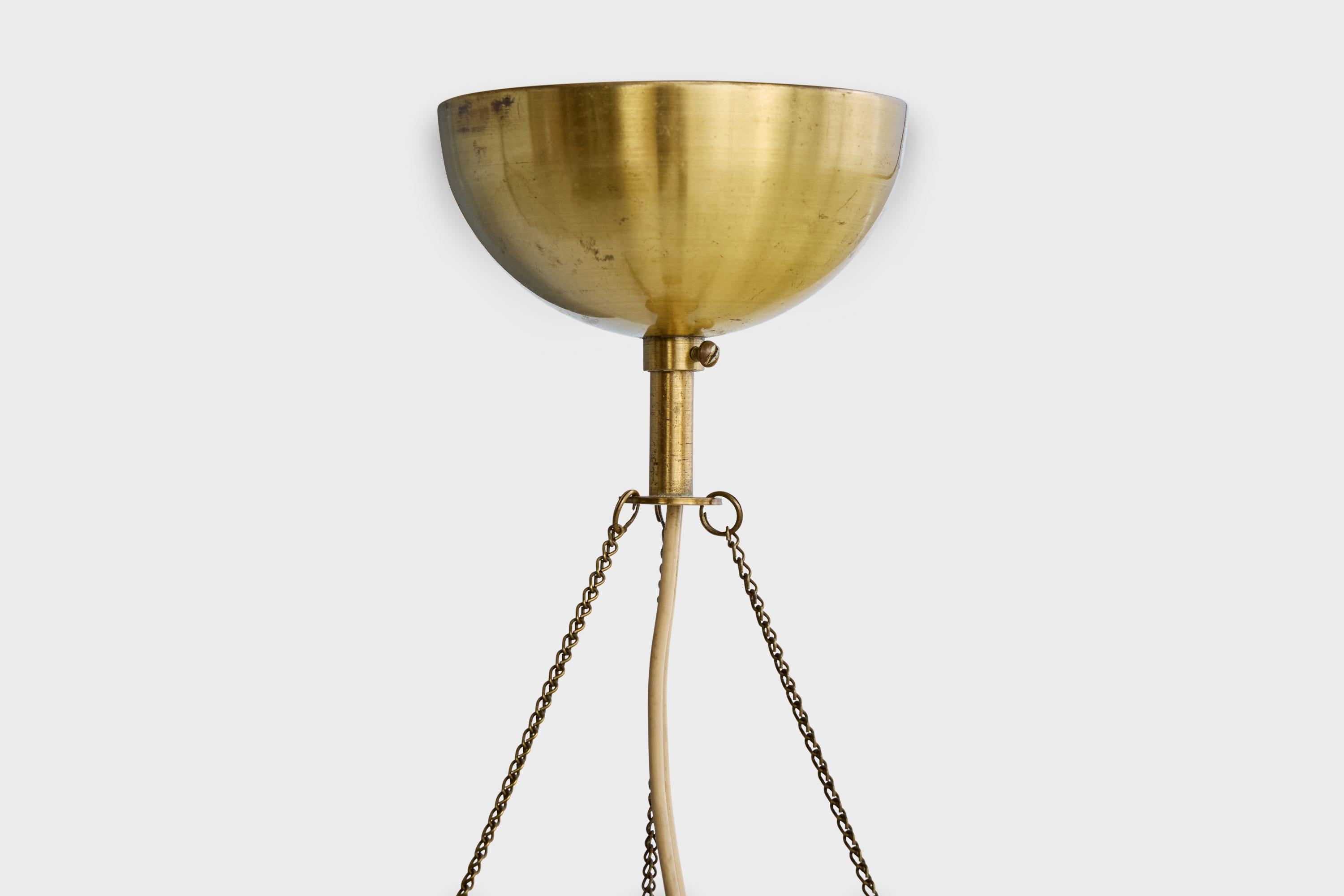 Swedish Designer, Pendant Light, Brass, Glass, Sweden, 1940s For Sale 4