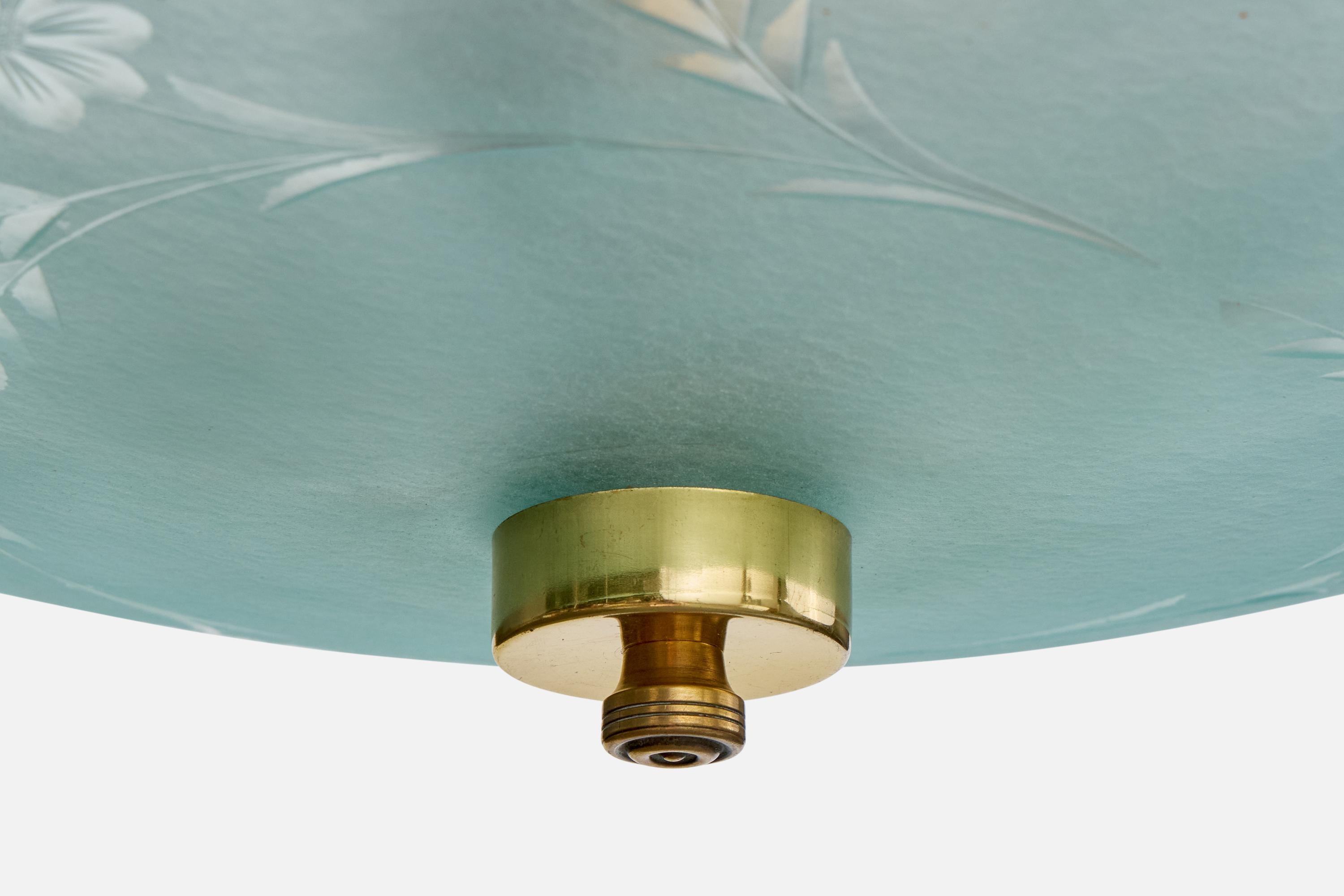 Design suédois, lampe à suspension, laiton, verre, Suède, années 1940 en vente 2