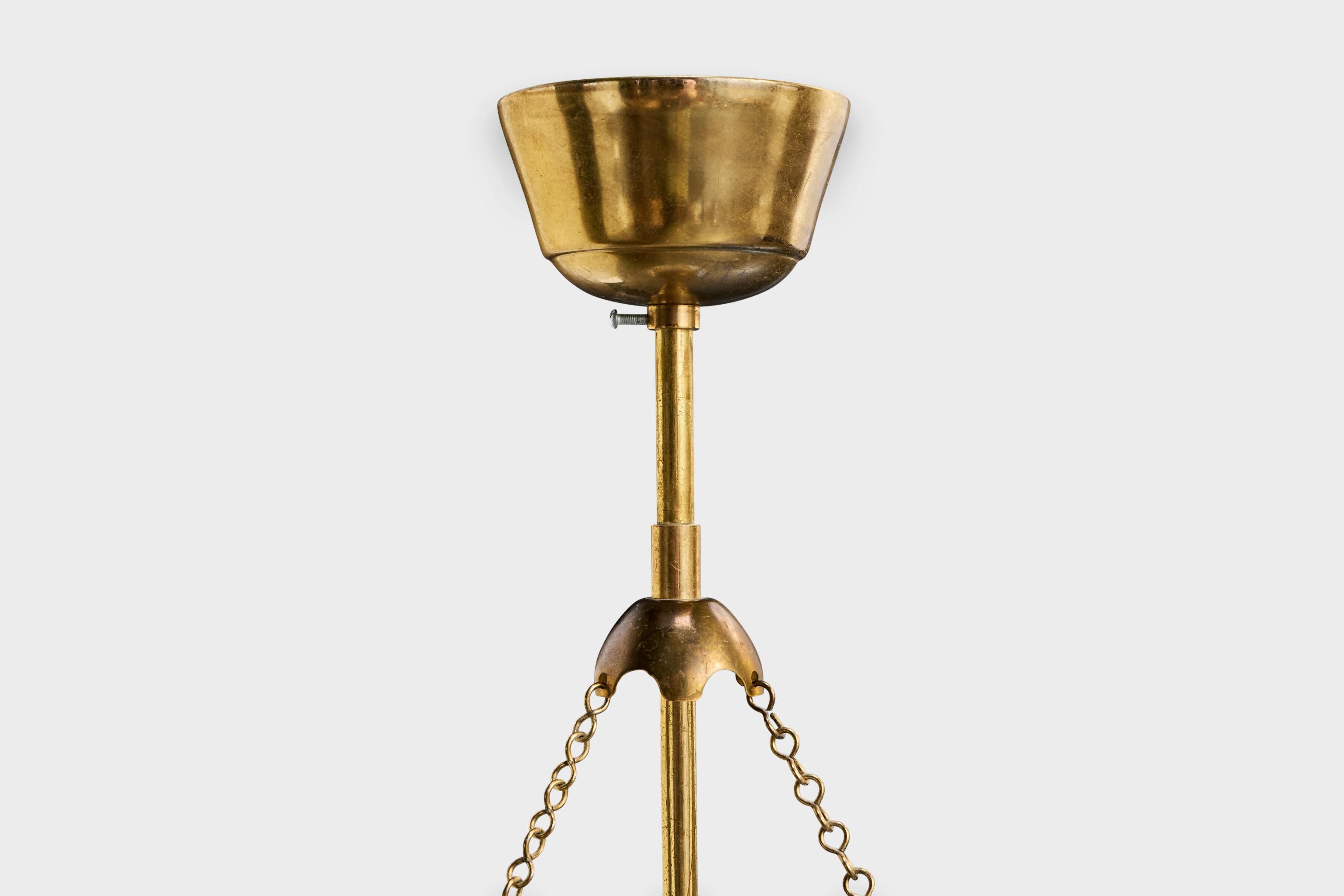 Designer svedese, lampada a sospensione, ottone, vetro, Svezia, anni '1940 in vendita 2