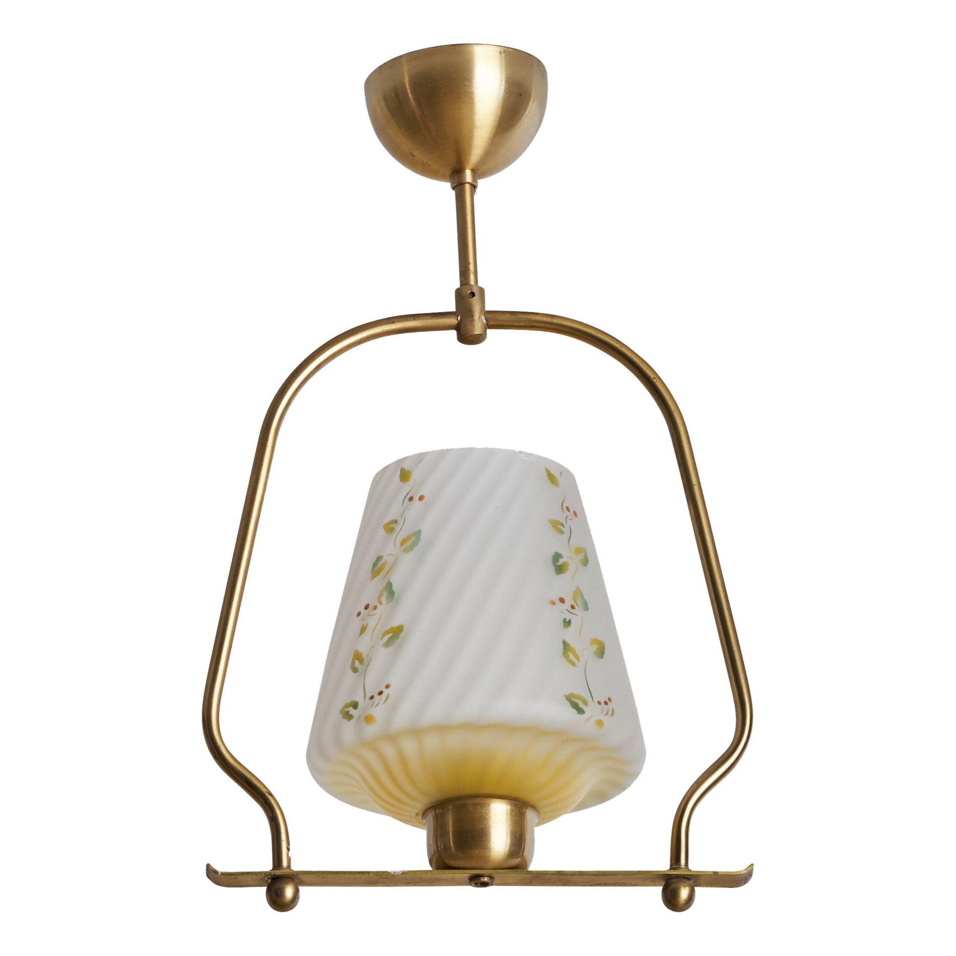 Swedish Designer, Pendant Light, Brass, Glass, Sweden, 1940s