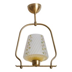 Schwedische Designer-Hängelampe, Messing, Glas, Schweden, 1940er Jahre
