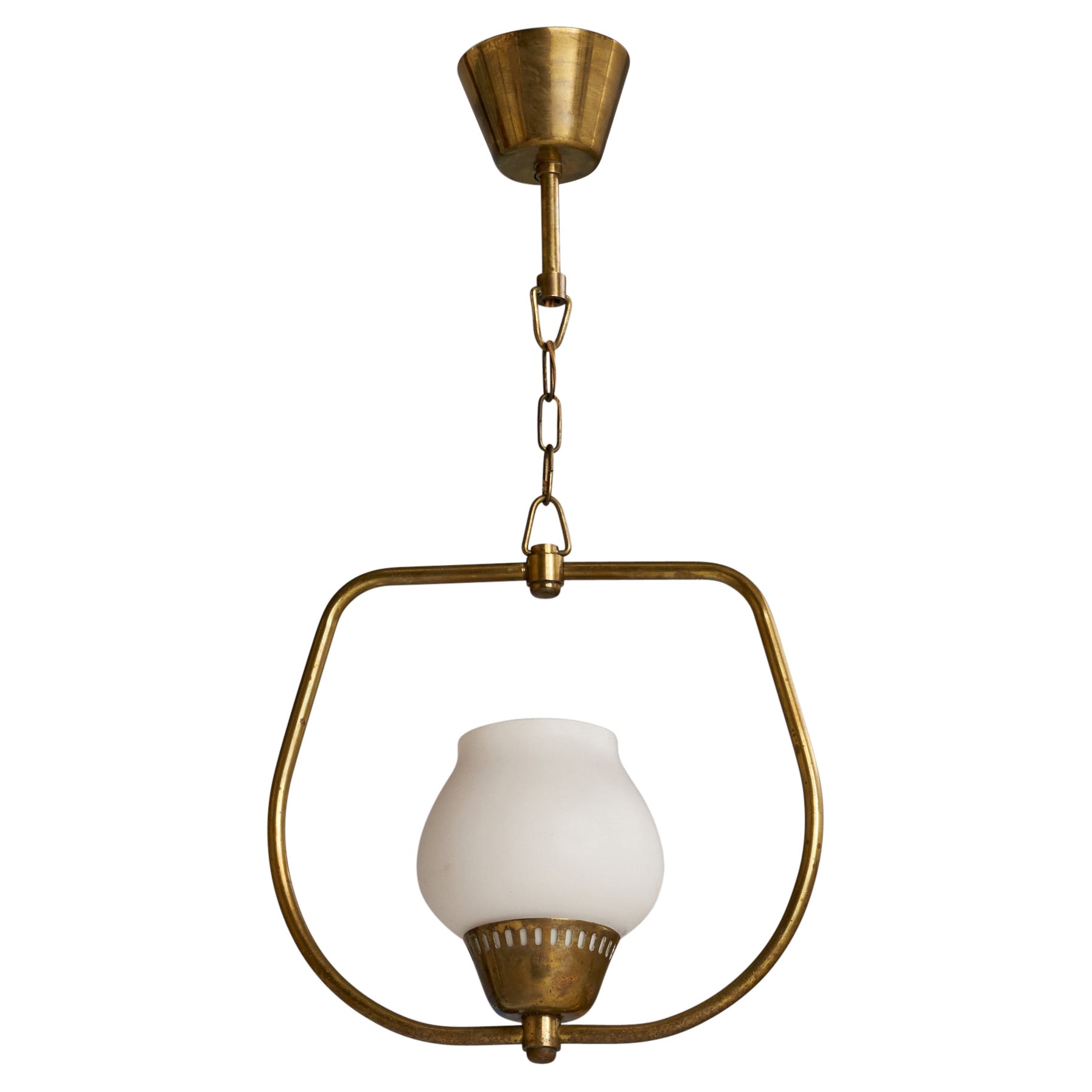 Designer svedese, lampada a sospensione, ottone, vetro, Svezia, anni '1940