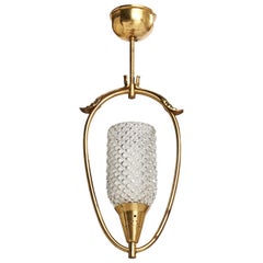 Design suédois, lampe à suspension, laiton, verre, Suède, années 1940