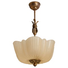 Swedish Designer, Pendant Light, Brass, Glass, Sweden, 1940s