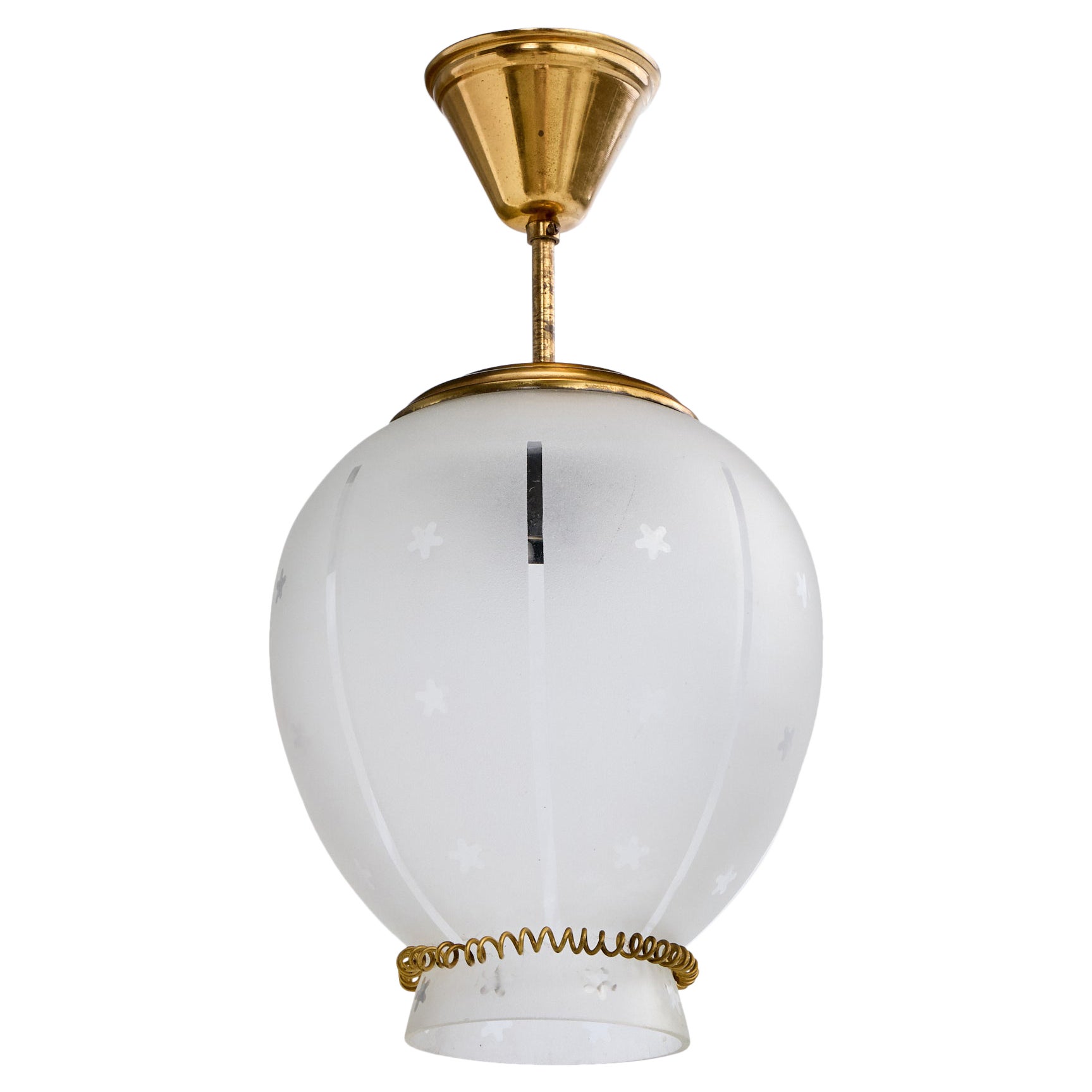 Swedish Designer, Pendant Light, Brass, Glass, Sweden, 1940s