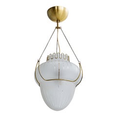 Swedish Designer, Pendant Light, Brass, Glass, Sweden, 1940s