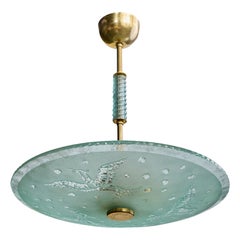 Design suédois, lampe à suspension, laiton, verre, Suède, années 1940