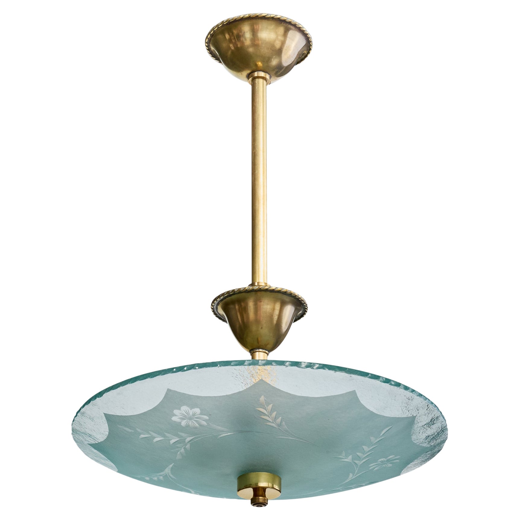 Design suédois, lampe à suspension, laiton, verre, Suède, années 1940