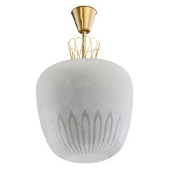 Swedish Designer, Pendant Light, Brass, Glass, Sweden, 1940s