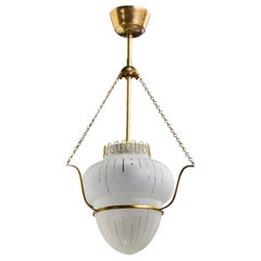 Swedish Designer, Pendant Light, Brass, Glass, Sweden, 1940s
