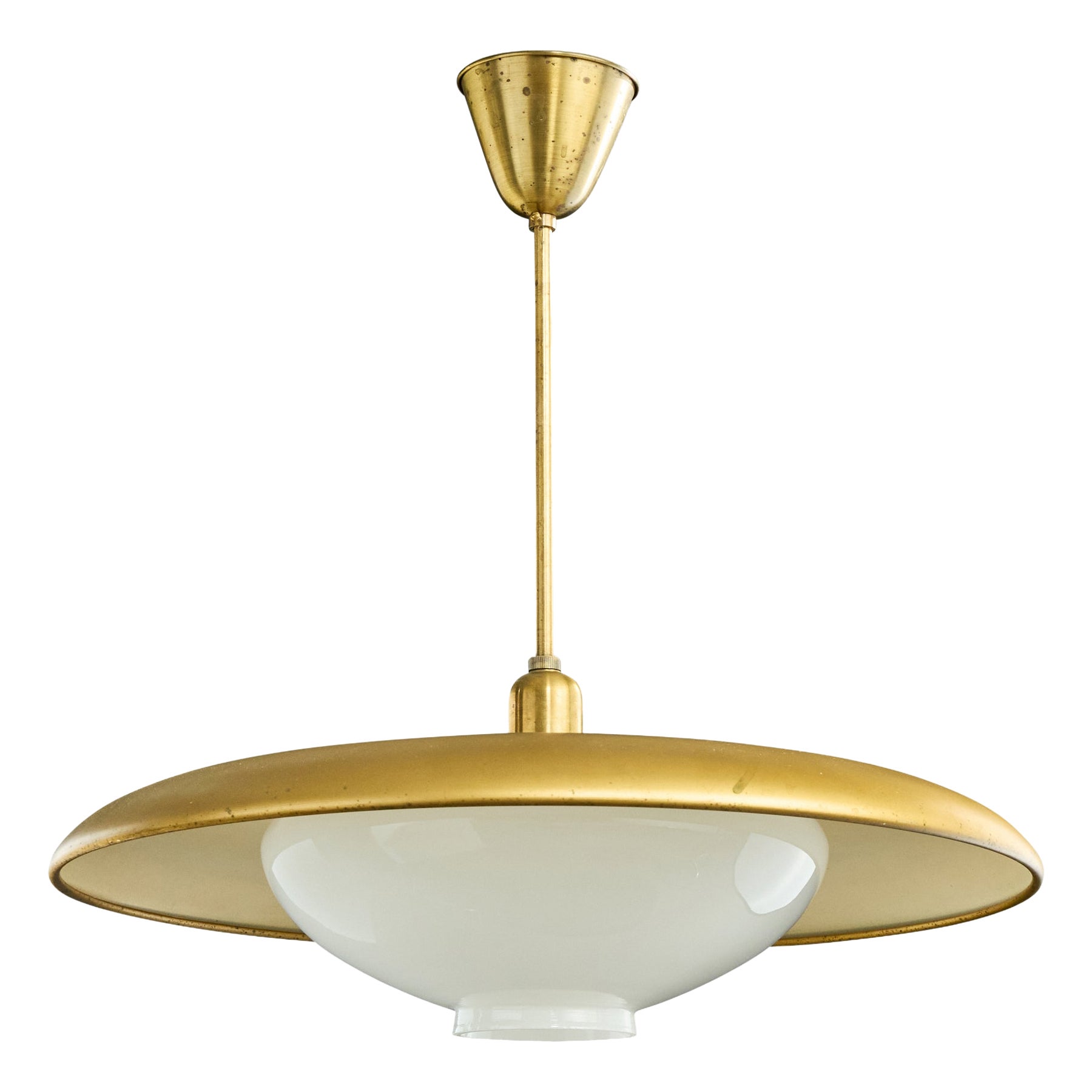 Swedish Designer, Pendant Light, Brass, Glass, Sweden, 1940s