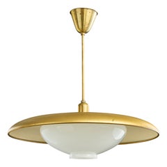 Swedish Designer, Pendant Light, Brass, Glass, Sweden, 1940s