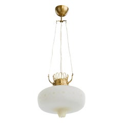 Swedish Designer, Pendant Light, Brass, Glass, Sweden, 1940s