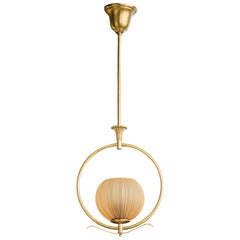 Swedish Designer, Pendant Light, Brass, Glass, Sweden, 1940s