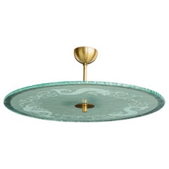 Swedish Designer, Pendant Light, Brass, Glass, Sweden, 1940s