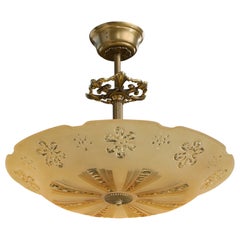 Swedish Designer, Pendant Light, Brass, Glass, Sweden, 1940s