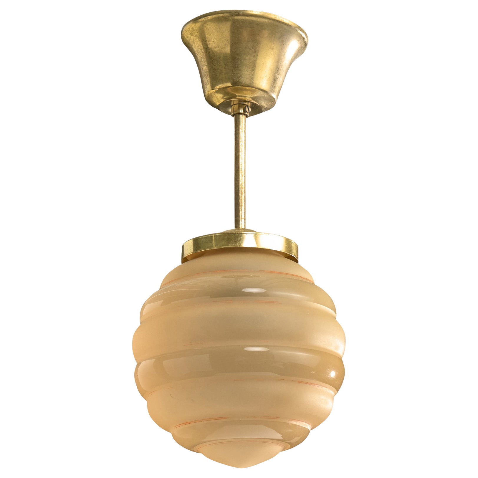 Designer svedese, lampada a sospensione, ottone, vetro, Svezia, anni '1940