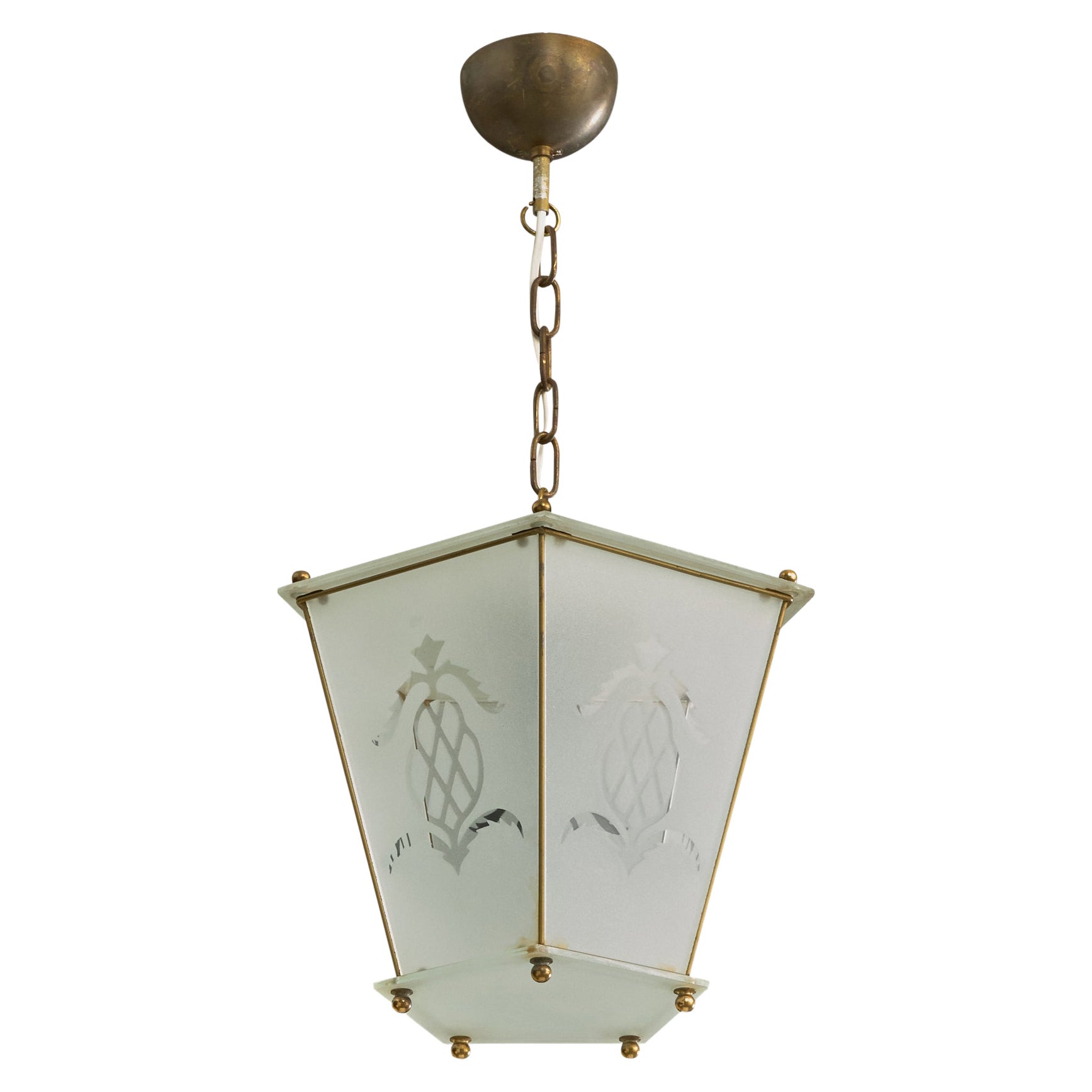 Designer svedese, lampada a sospensione, ottone, vetro, Svezia, anni '1940