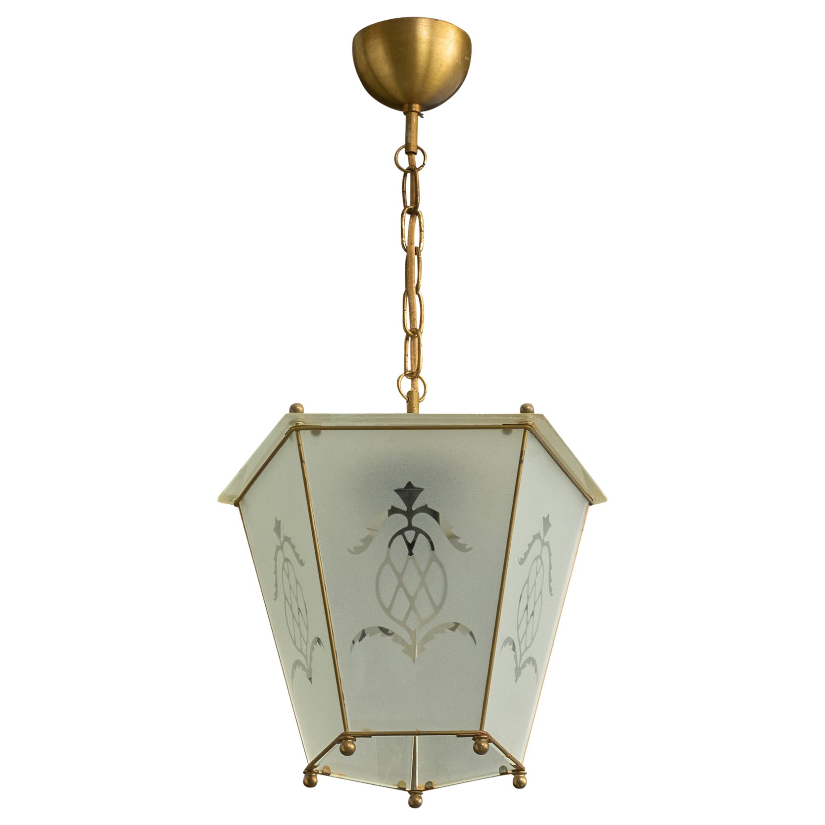 Designer svedese, lampada a sospensione, ottone, vetro, Svezia, anni '1940