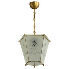 Swedish Designer, Pendant Light, Brass, Glass, Sweden, 1940s