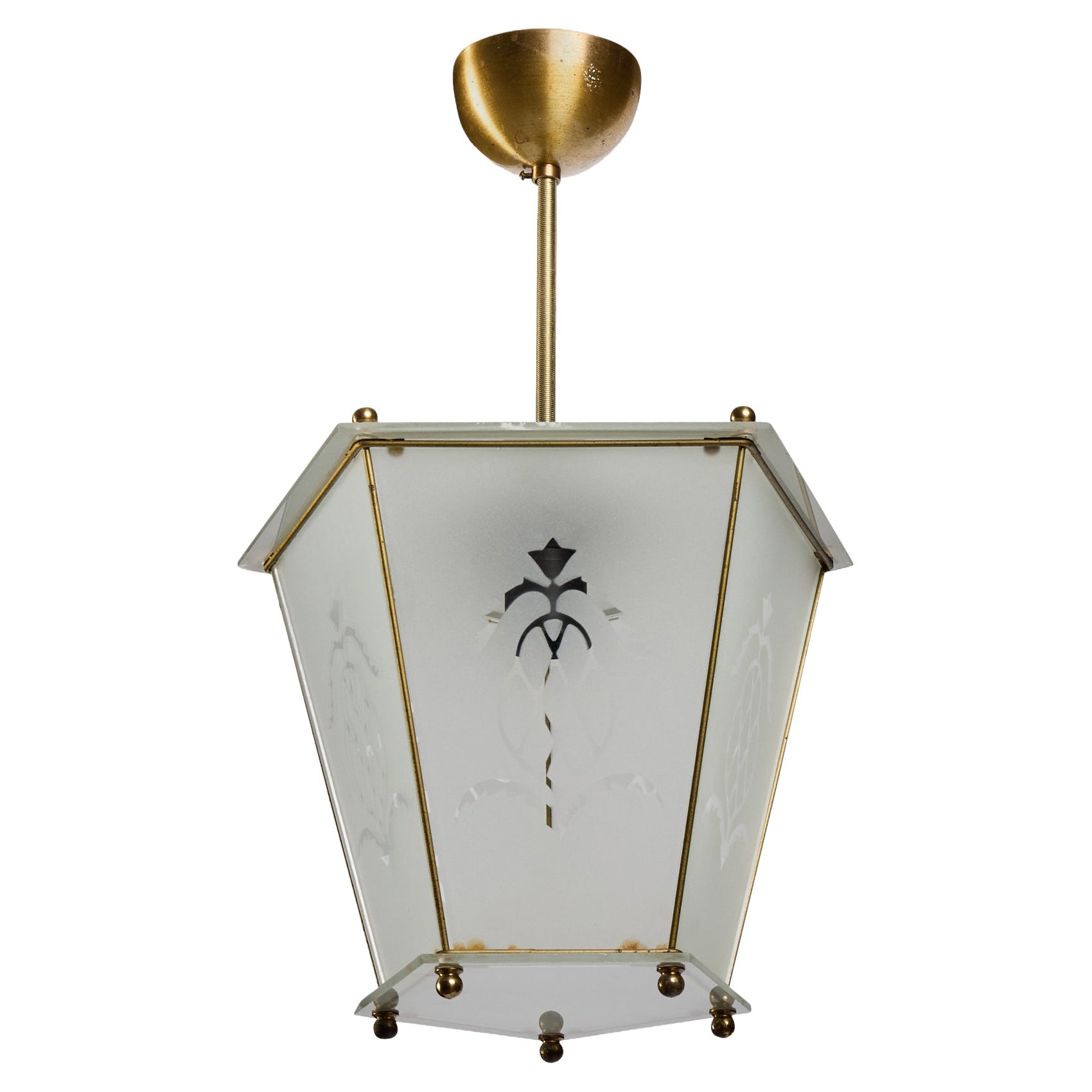Schwedische Designer-Hängelampe, Messing, Glas, Schweden, 1940er Jahre