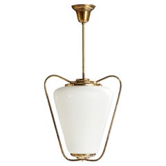 Swedish Designer, Pendant Light, Brass, Glass, Sweden, 1940s