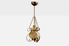 Swedish Designer, Pendant Light, Brass, Glass, Sweden, 1950s