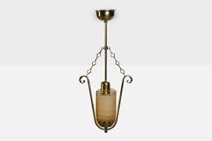 Swedish Designer, Pendant Light, Brass, Glass, Sweden, 1950s