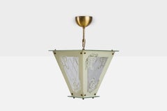 Swedish Designer, Pendant Light, Brass, Glass, Sweden, 1950s