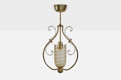 Swedish Designer, Pendant Light, Brass, Glass, Sweden, 1950s