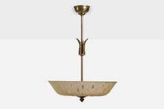 Swedish Designer, Pendant Light, Brass, Glass, Sweden, 1950s