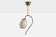 Swedish Designer, Pendant Light, Brass, Glass, Sweden, 1950s