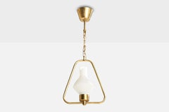 Swedish Designer, Pendant Light, Brass, Glass, Sweden, 1950s