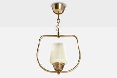 Swedish Designer, Pendant Light, Brass, Glass, Sweden, 1950s
