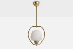 Swedish Designer, Pendant Light, Brass, Glass, Sweden, 1950s