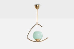 Swedish Designer, Pendant Light, Brass, Glass, Sweden, 1950s