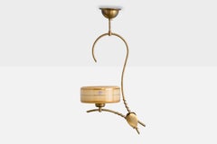 Swedish Designer, Pendant Light, Brass, Glass, Sweden, 1950s