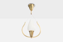Swedish Designer, Pendant Light, Brass, Glass, Sweden, 1950s