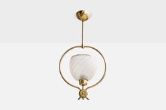 Swedish Designer, Pendant Light, Brass, Glass, Sweden, 1950s