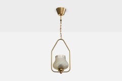 Swedish Designer, Pendant Light, Brass, Glass, Sweden, 1950s