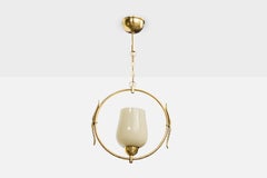 Swedish Designer, Pendant Light, Brass, Glass, Sweden, 1950s