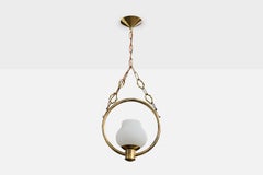 Swedish Designer, Pendant Light, Brass, Glass, Sweden, 1950s